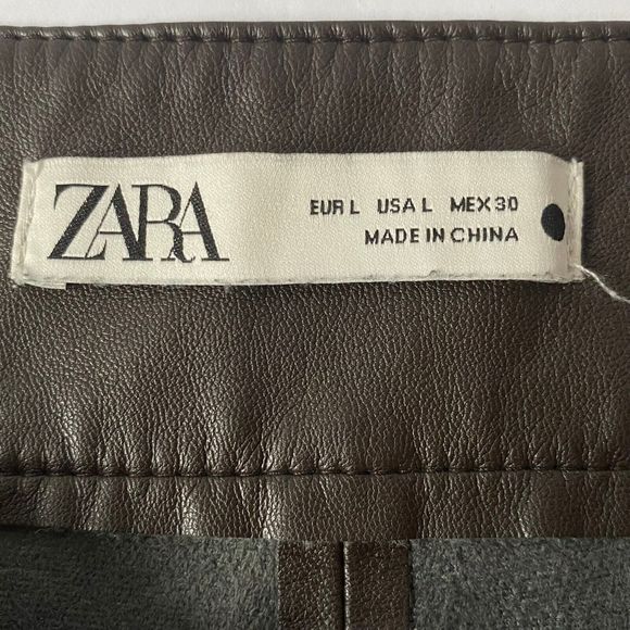 Zara Pants Womens Size Large Brown Faux Leather Wide Leg Crop Straight Read - Picture 5 of 14